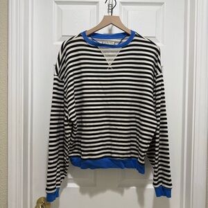 We The Free Striped Black and White Sweatshirt with Blue Accents